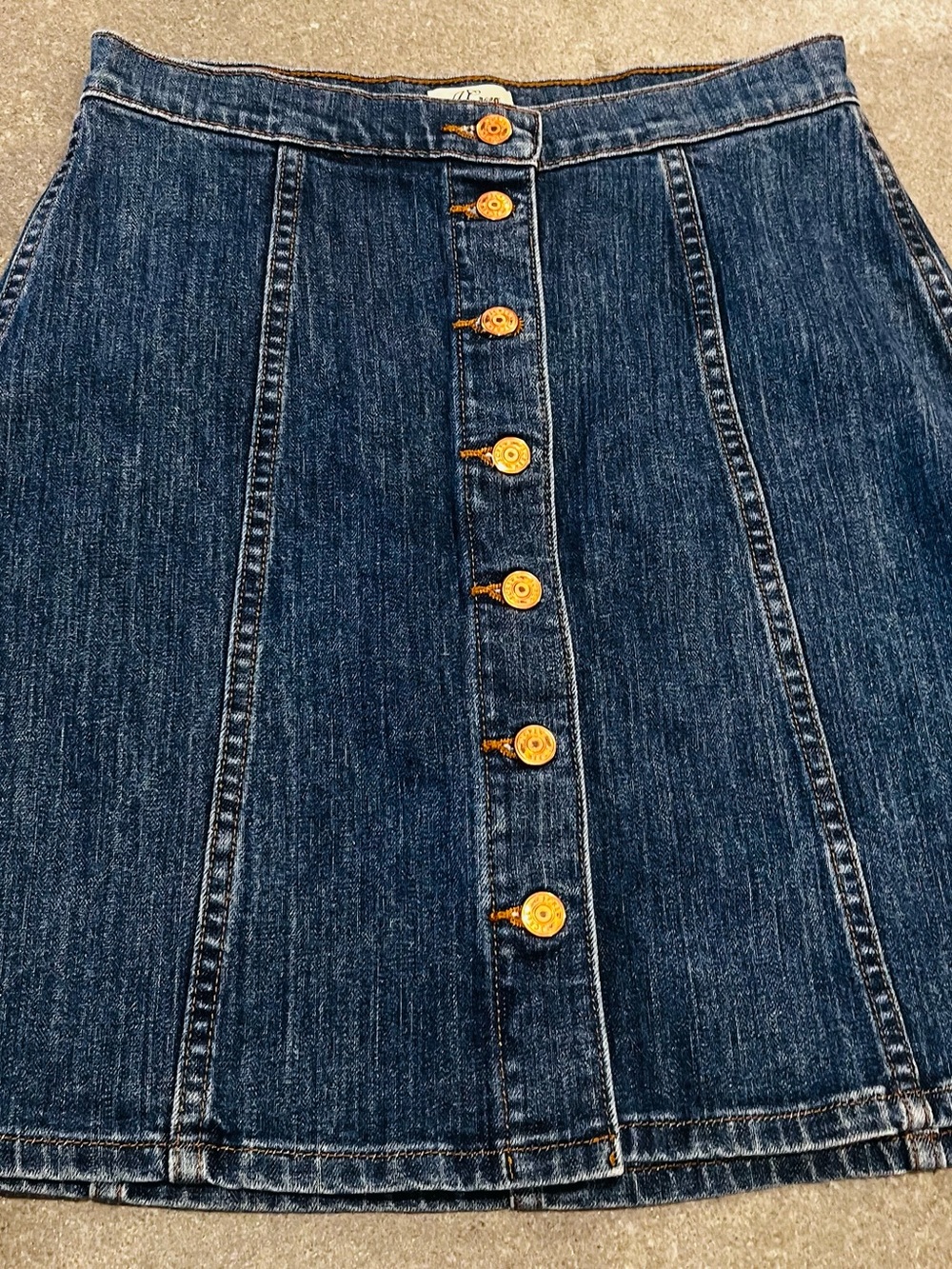J. Crew Dark Blue Denim Button-Front Skirt with Metal Buttons